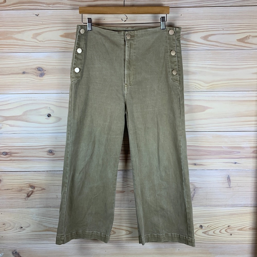 OAT New York Pants Womens 32 Crop Wide Leg‎ High Rise Stretch Neutral